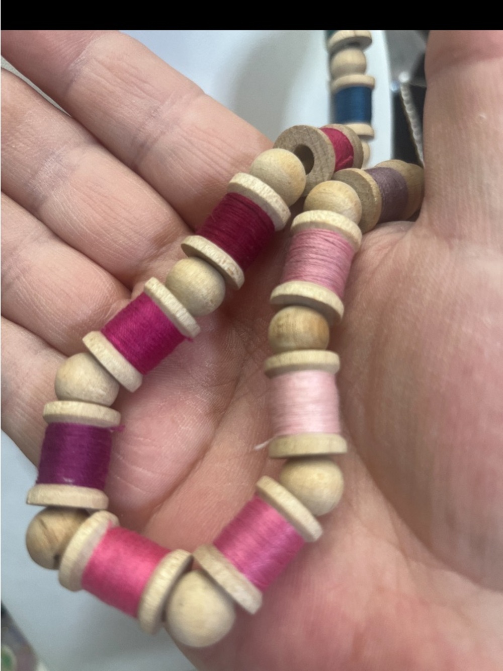 Colorful Wooden Thread Spool Beaded Necklace / Boho Rainbow Artisan Statement - Picture 5 of 6